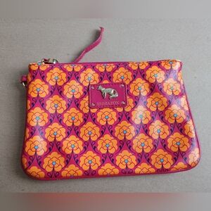 Emma Fox Wristlet Zipper Pouch Pink Orange With Wear And Broken Zipper Strap